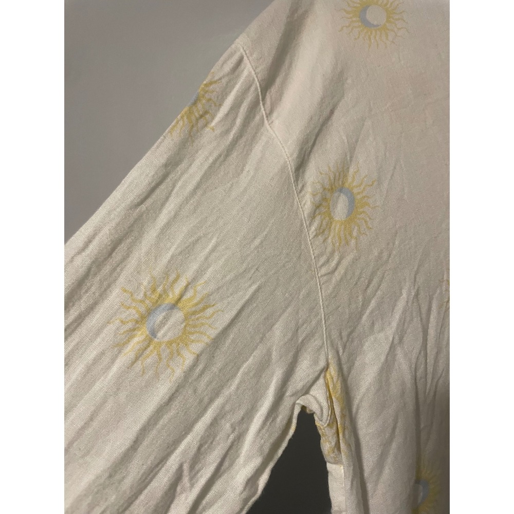 Cynthia Rowley Sun Moon Linen Blend Lace Up Beach Cover Up Dress XL White Yellow - Picture 6 of 7